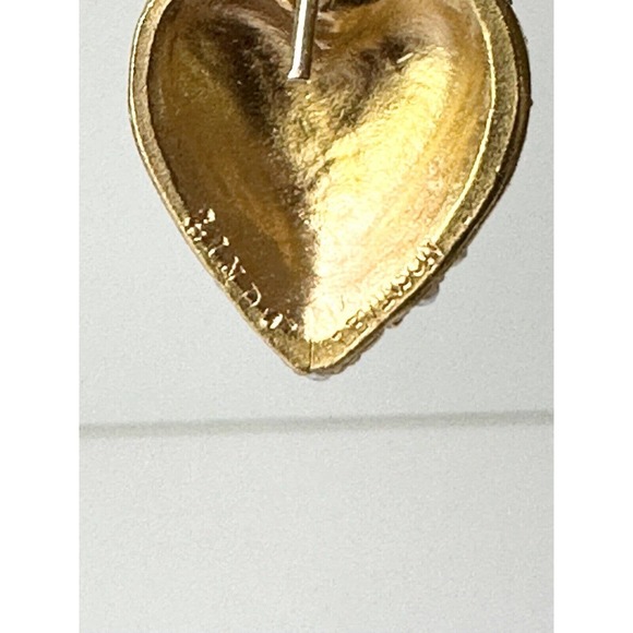 Linda Levinson SIGNED Heart Drop Gold Faux Pearl Turquoise Crystal Pave Earrings - Picture 12 of 16